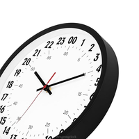 Horloge murale 24 heures Horloge murale analogique ronde à quartz de 12 pouces pour salle de classe, école, bureau, salon, chambre et maison (noir)