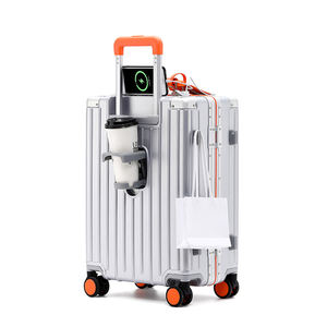 Valise rigide multifonctionnelle en aluminium avec cadre ABS, roulettes pivotantes, serrure, ouverture, porte-gobelet pour filles - Product Image 2