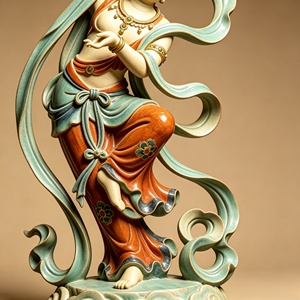 Ornement de table ou grande sculpture extérieure en résine de style chinois, personnalisable, représentant des <span class=keywords><strong>Apsaras</strong></span> volantes de Dunhuang. - Product Image 5
