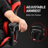 Chaise de jeu ergonomique moderne AOR en cuir PU rouge et noir, pivotante, dossier haut, inclinable, avec repose-tête réglable et vérin à gaz 3 positions