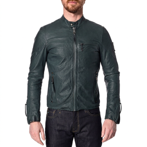 Veste en cuir pour homme, col montant, fermeture éclair intégrale, manches longues, veste décontractée tendance avec plusieurs poches - Product Image 1