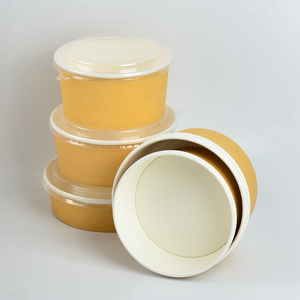 SENANG Disposable 1050ml Round Kraft Paper Salad <b>Bowl</b> <b>with</b> <b>Lid</b> for Giveaways - Product Image 1