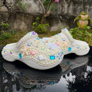 Ivory White Pearl Rhinestone <b>Clogs</b> Thick Sole EVA Cushioned Open Toe PVC Upper PU Lining Women's <b>Slippers</b> Fashion Decorated Sea - Product Image 3