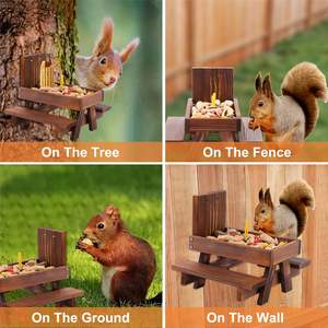 다람쥐와 다람쥐를위한 옥수수 속 홀더가있는 나무 둥근 다람쥐 피크닉 테이블 피더 작은 동물 응용 - Product Image 3