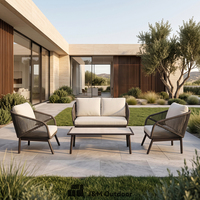 Ensemble de canapés d'extérieur en aluminium J&M T820A, 4 places, 2 places, fauteuils en corde torsadée et table basse, style moderne pour villa et cour