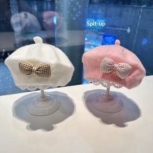 Béret pour bébé fille, nouveau-né, tout-petit, enfant, <span class=keywords><strong>tricot</strong></span>é, style princesse, avec nœud mignon, couleur unie, casquette de peintre - Product Image 3