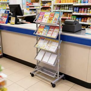 ชั้นวางสินค้าเหล็กพร้อมล้อล็อคได้ ชั้นวางเคลื่อนที่ขนาดใหญ่สำหรับวัสดุส่งเสริมการขาย - Product Image 6