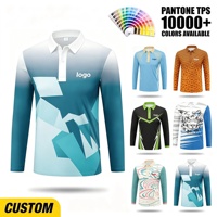 Polo à manches longues pour homme en polyester à facettes géométriques avec impression intégrale pour le golf, personnalisable par sublimation