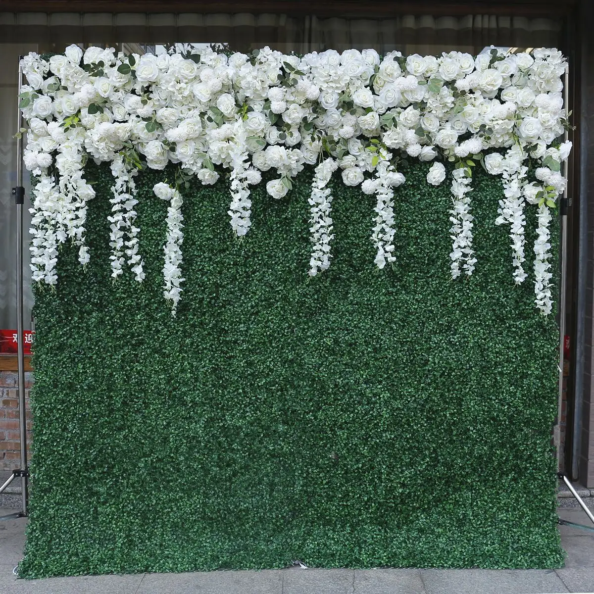 جدار زهرة متكامل ثلاثي الأبعاد 8*8 قدم لحفل الزفاف قماش نباتي أخضر جدار زهرة نشمر