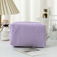 Sac de toilette en gaze à bulles très vendu, sac de toilette à main, sac de rangement cosmétique brodé à rayures pour les voyages, pour filles