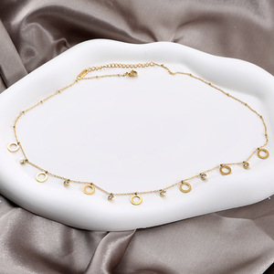 Collier de luxe en acier titane plaqué or 18 carats pour femme, chaîne de clavicule minimaliste avec zircon, bijoux tendance inaltérables - Product Image 5