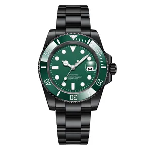 Montres automatiques Moissanite avec incrustation personnalisée Montre Moissanite de luxe noir-vert pour hommes