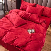 Hôtel de luxe maison King Size couette housse de couette rouge Satin linge de lit 4 pièces ensemble de literie