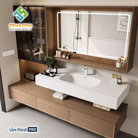 Ensemble de meubles de salle de bain modernes en bois massif OEM avec miroir mural, lavabo et robinet pour chambre, entrepôt, maison, bar, hôpital, atelier