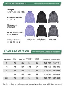 Sudadera con Capucha de Algodón Grueso de 420 g, Estilo Vintage Desgastado y Rasgado, Estilo Hiphop Urbano Y2K, Unisex, Fabricación OEM/ODM - Product Image 3