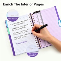 A5 PP-Einband Spiralgebundener Planer Notizbuch 240 Blatt Undatierte Linierte Seiten Mit Trennblättern Lineal Aufkleber und Bonus-Stift