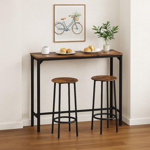 Industrial style rustic brown high-leg <b>bar</b> <b>table</b> and chair set, suitable for small apartments, kitchens, and home use. - Product Image 1
