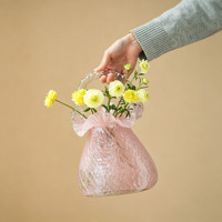Kreative Hochwertige Europäische Rosa Handgefertigte Glas-Handtaschenvase, Blumenarrangement-Behälter für Innendekoration
