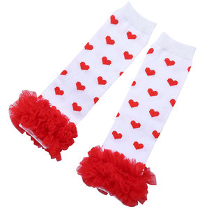 2025 Día de San Valentín gasa volantes recién <span class=keywords><strong>nacido</strong></span> corazones calentador de piernas rojo blanco corazón estampado bebé niña calentadores de piernas con volantes - Product Image 1