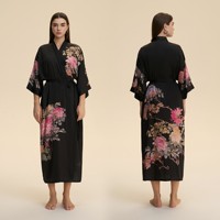Femmes grande taille luxueux Vintage imprimé fleuri longue Robe pyjamas haute qualité doux soyeux vêtements de nuit chemise de nuit Kimono peignoir