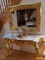 Vente en gros de haute qualité, design victorien classique, table console d'entrée en bois, feuille d'or 24 carats, halls d'appartements sculptés de luxe