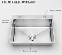 Évier de cuisine simple en acier inoxydable argenté avec distributeur de savon, panier de vidange et kit de récupération des déchets, rebord large, OEM ODM, fourniture B2B