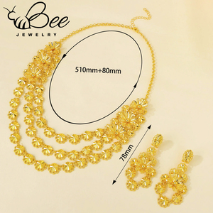 ชุดเครื่องประดับเจ้าสาวแบบดั้งเดิมของซาอุดีอาระเบีย ทอง 24K สร้อยคอรูปดอกไม้ขนาดใหญ่ ต่างหู ชุดเครื่องประดับสำหรับงานปาร์ตี้ของผู้หญิงชาวไนจีเรีย - Product Image 6