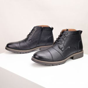 Bottes Martin pour hommes style américain, chaussures en cuir mi-montantes décontractées style britannique à trois œillets, rétro, polyvalentes, confortables et durables - Product Image 6