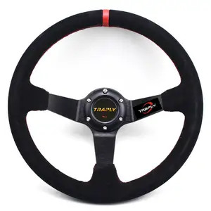350mm/14 Inch Gray/Black Deep Dish Suede Leather Racing Car Sport Steering Wheel for Mitsubishi