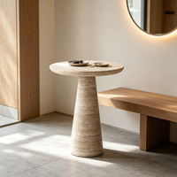 Table d'appoint ronde en travertin naturel, table de chevet style Wabi Sabi, petite table basse d'appoint pour une décoration intérieure chic