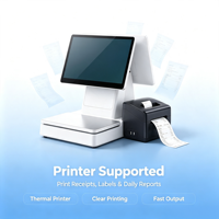 Caisse enregistreuse POS à double écran de 15,6 pouces, système Windows 10, imprimante intégrée de 58 mm / 80 mm, Bluetooth / WiFi, pour caisse enregistreuse de vente au détail