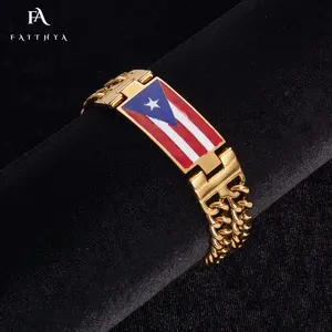 FB0143-pulsera de acero inoxidable para hombre, brazalete con bandera chapada en oro de 18k y 18mm, estilo Hip Hop, novedad de 2022