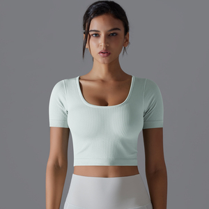 Hauts pour femmes séchage rapide respirant course sport t-shirts à manches courtes <span class=keywords><strong>haut</strong></span> <span class=keywords><strong>de</strong></span> fitness hauts <span class=keywords><strong>de</strong></span> yoga pour les femmes - Product Image 2