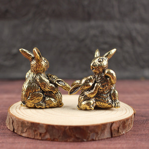 Figurita de conejo de latón, adorno de mesa con forma de animal, madre e hijo, para el hogar, oficina, artesanía del zodíaco chino, 2 uds. - Product Image 2