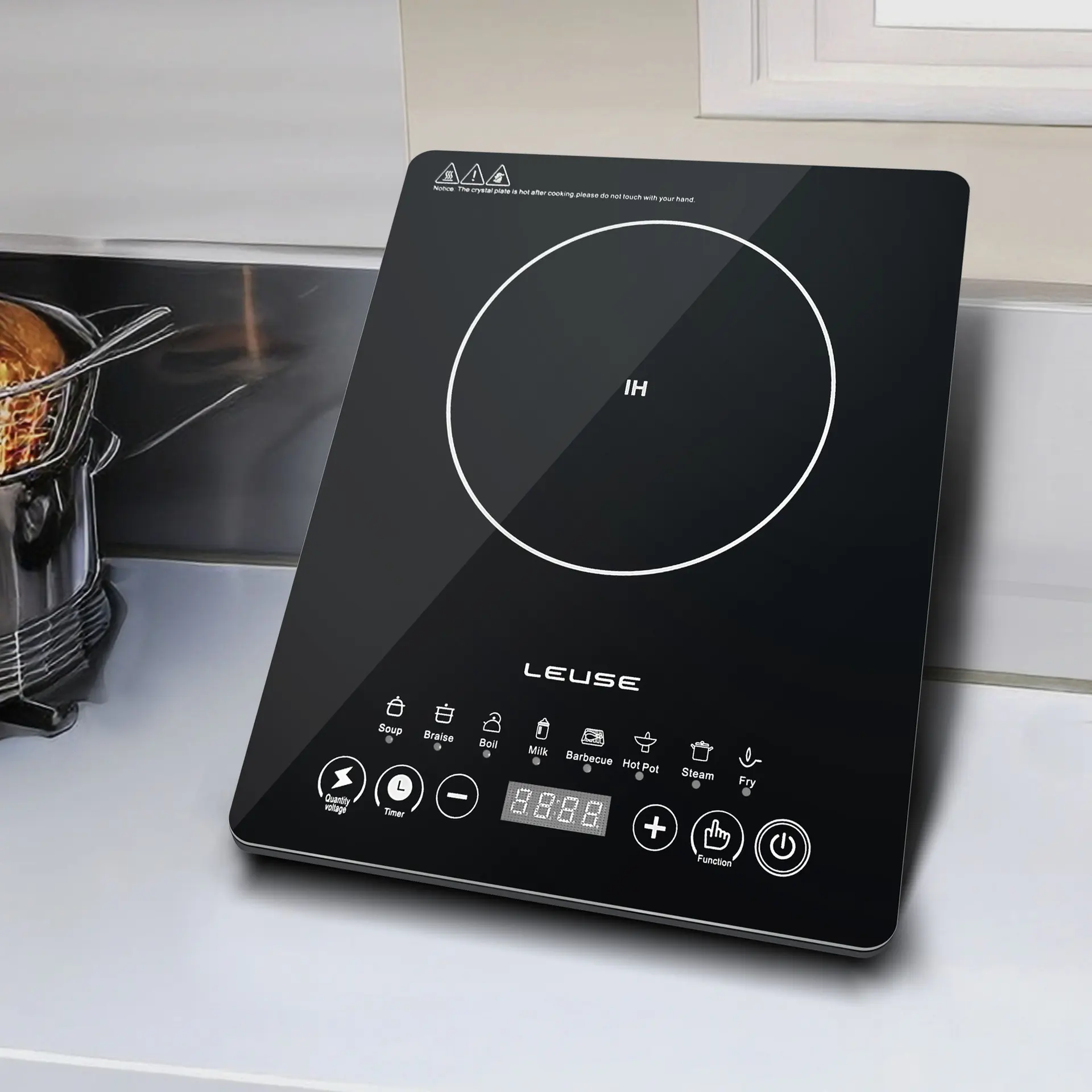 Cocina de inducción de 110V, placa de Cocina de Inducción con función de apagado automático, quemador de cerámica, Panel de vidrio templado eléctrico