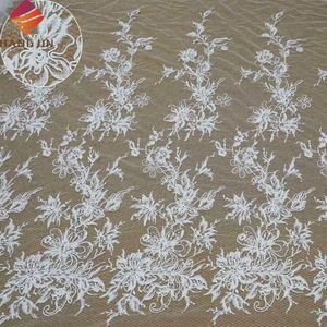 Mới Sang Trọng Đính Cườm Trắng Ren Vải Phi 3D Thêu Lưới Pháp Sequins Bridal Wedding Ren Vải Cho Phụ Nữ 5 Yards - Product Image 1