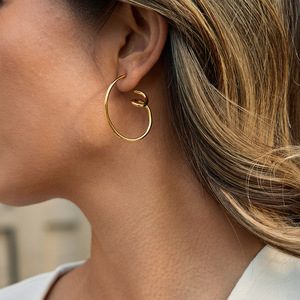 CAIOOCHE Boucles <span class=keywords><strong>d</strong></span>'oreilles pendantes en acier inoxydable étanche, motif géométrique lignes organiques, plaqué or, <span class=keywords><strong>bijoux</strong></span> pour femme, cadeau fête des Mères - Product Image 2
