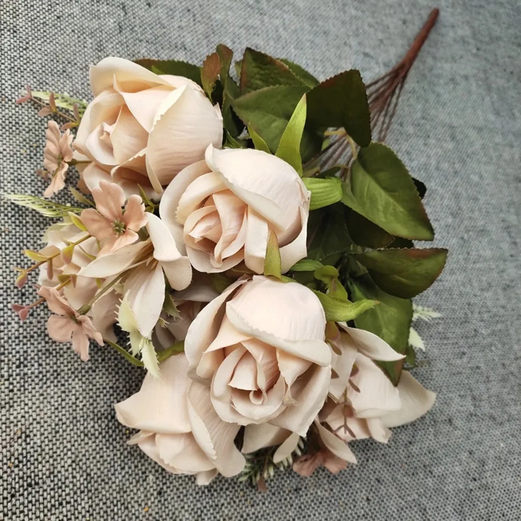 Buquê de rosas de casamento de 10 cabeças, flores de seda artificial para decoração