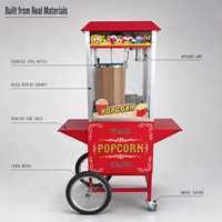 Chariot à Popcorn Commercial en Acier Inoxydable et Verre, Machine à Popcorn Rouge sur Roues, Stand Mobile pour Événements