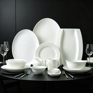 Service <span class=keywords><strong>de</strong></span> table en porcelaine fine, collection hôtelière (assiettes et bols), service <span class=keywords><strong>de</strong></span> table <span class=keywords><strong>de</strong></span> mariage en céramique blanche - Product Image 1