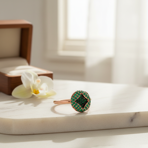 Minimalist <b>Emerald</b> CZ Stone Round Design Geometric Square Wholesale Handcrafted 925 Sterling <b>Silver</b> Jewelry <b>Ring</b> - Product Image 3