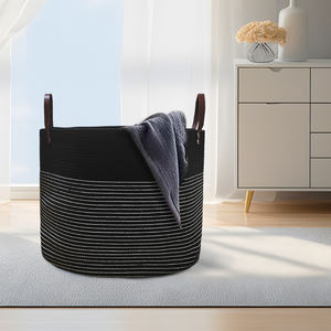 XINYIDE Black Blanket Basket Wohnzimmer, extra großer Aufbewahrung skorb Gewebter Baumwoll seil Wäsche korb <span class=keywords><strong>XXXL</strong></span> für Kinderspiel zeug - Product Image 4