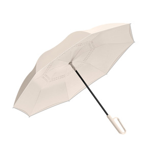 C Type Double Layer Car <b>Umbrella</b> With Reflective Strip Manual Open Straight Handle Nylon 8 Ribs For Travel Sun Rain Protection - Product Image 4