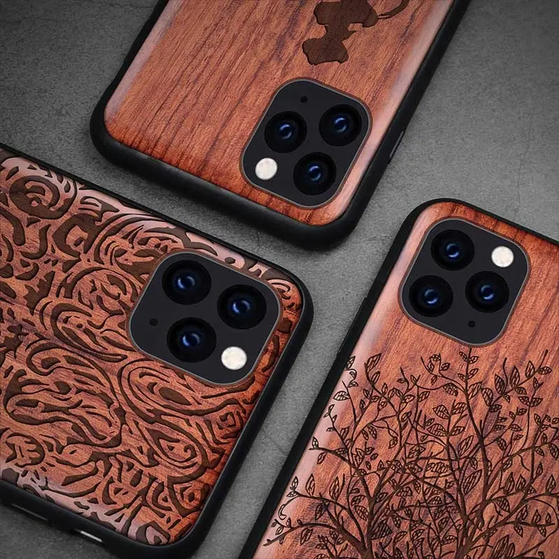 Настоящий Натуральный Деревянный мобильный телефон с гравировкой на заказ для Iphone 11 Pro Max, деревянный чехол с ТПУ