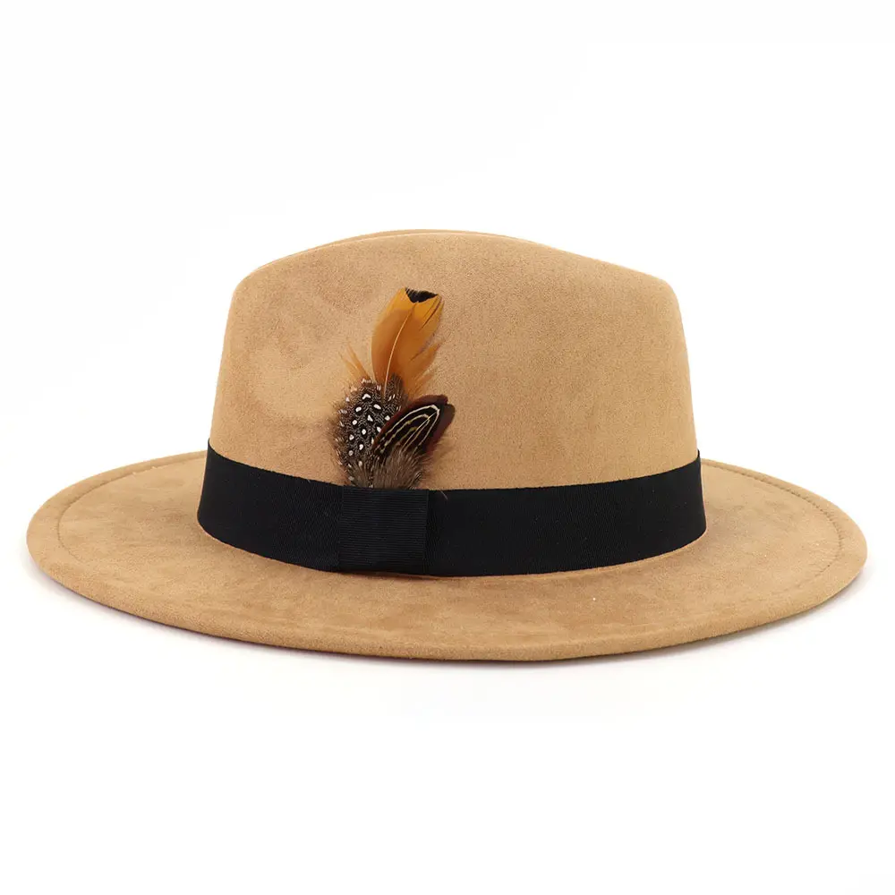 2024 chapeaux fedora en daim pour femmes casquettes de Offre Spéciale bande noire avec plume