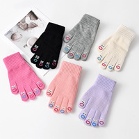Gants tricotés pour femmes à cinq doigts, en tissu doux et extensible, avec motif visage mignon sur les pointes des doigts, pour usage quotidien et extérieur