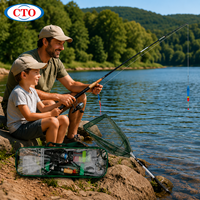 Canne à pêche tout-en-un CTO 2,40 m en verre avec poignée en liège, moulinet CTR3000, et combo épuisette 71 pièces pour bateau et quai