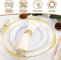 Assiettes de présentation transparentes en plastique de 13 pouces avec bord doré, sous-assiettes de mariage avec bordure dorée en relief, assiettes décoratives pour dîner