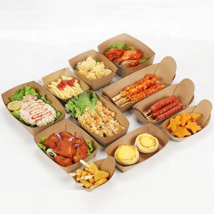 Vassoio di cibo biodegradabile monouso Logo personalizzato per Sandwich fritto di pollo hamburger imballaggio