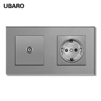 Enchufe de Pared Combinado de Vidrio Templado Tipo 157, Enchufe Europeo Schuko de 16 A y 220 V con Puerto de Red RJ45 para TV y Corriente Débil